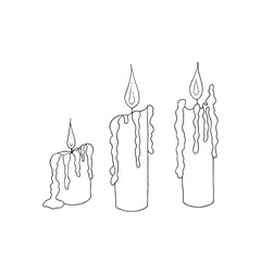 Set of hand drawn candles. Vector illustration. For coloring, cards, printing, packaging, invitations, business cards, advertising