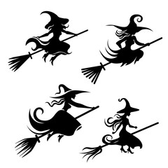 Halloween Witch Flying on Broomstick Silhouette