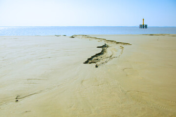 Yanguan Resort Scenic Area, Haining City, Zhejiang Province-river beach scenery under clear sky