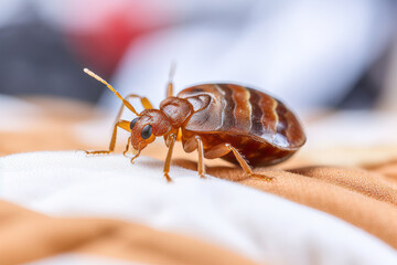 Close up of a single bed bug on fabric in a house
