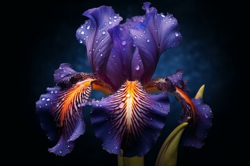 Dark background with iris flower. Generative AI