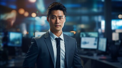 A young businessman with a confident pose. Generative AI. 