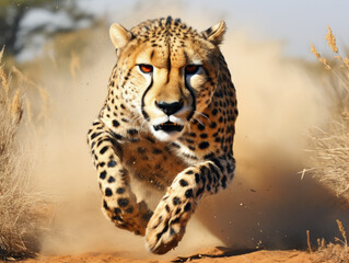 A cheetah in mid-sprint, showcasing its majestic agility and strength.