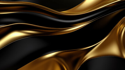 Fototapeta premium Liquid glass wallpaper with a dark oil flow background or abstract 3D water with a gold shine.