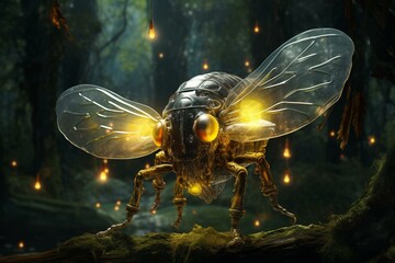 Lifelike depiction capturing the essence of a firefly in incredible detail. Generative AI - obrazy, fototapety, plakaty