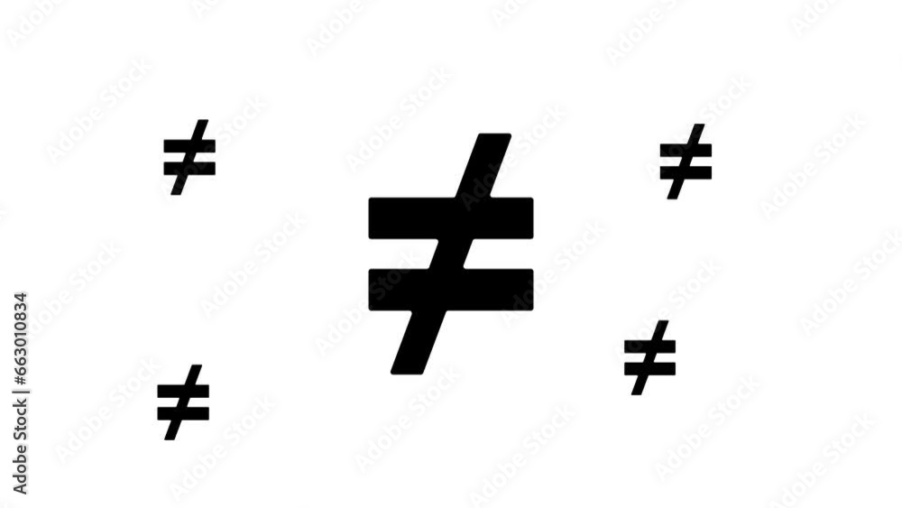 Poster zoom in and out animation the not equal symbol. large black symbol in the center and four small symb