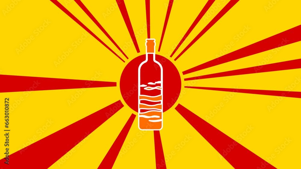 Poster the world in a bottle symbol on the background of animation from moving rays of the sun. large orang