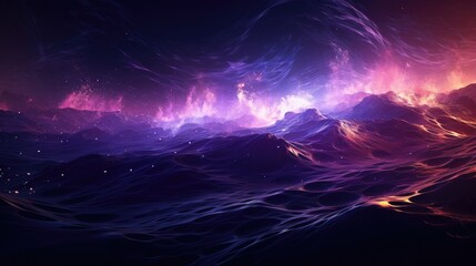 Fototapeta na wymiar Image of a digital wave composed of vibrant purple particles.