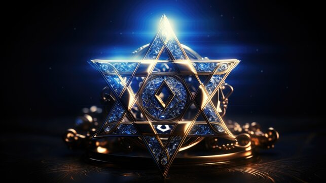 An image of the Star of David on a rich dark blue background.