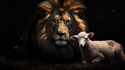 The Lion and the Lamb together in an image on a black background.