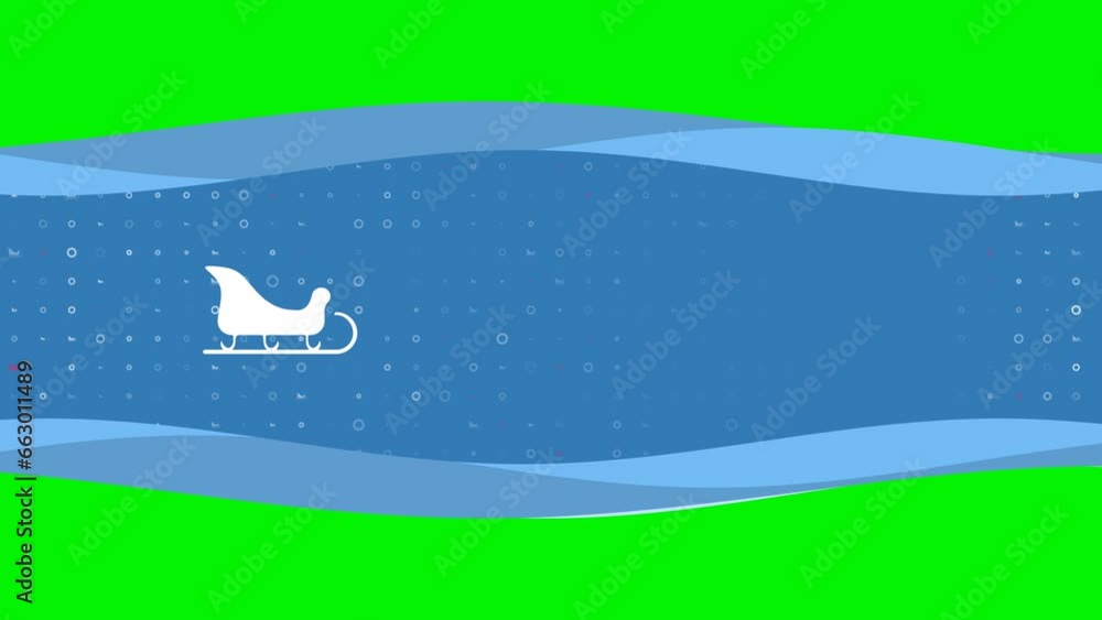 Poster animation of blue banner waves movement with white sleigh symbol on the left. on the background ther
