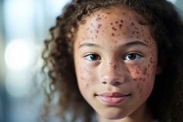 A young scientist with a birthmark on her face, using her research to educate others about the psychological effects of living with a visible difference. She hopes to break societal stigma - obrazy, fototapety, plakaty