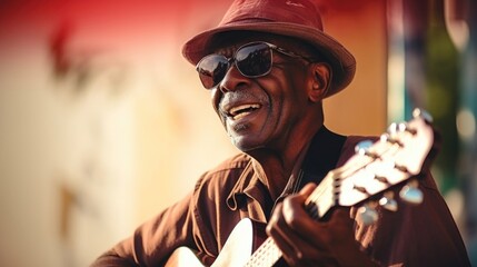 A blind street musician, playing his guitar with passion and singing his heart out. He lost his sight in a tragic accident, but music has been his solace and source of income. His passion
