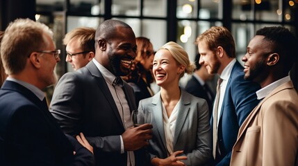 Diverse business crowd networking
