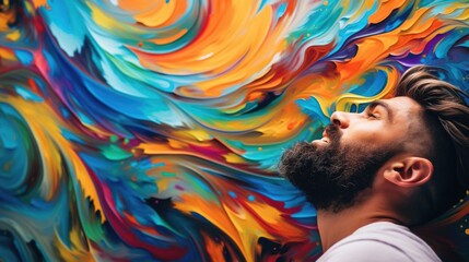 A creative soul, he is a talented artist who uses his deafness as inspiration for his work. He paints vibrant and abstract pieces, each one a reflection of his emotions and experiences as - obrazy, fototapety, plakaty