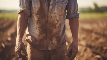 A farmer with a musty, earthy body odor from working in the fields and handling crops. - obrazy, fototapety, plakaty