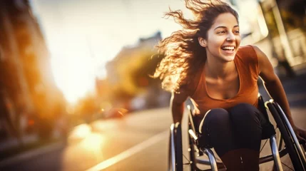 Fotobehang A young woman with paraplegia running her own successful online business, using her expertise and savvy marketing skills to reach a wide audience. She is breaking barriers in the business © Justlight