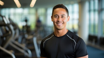A personal trainer in his early 30s, he leads a healthy and active lifestyle to help manage his diabetes. He uses his knowledge and experience to inspire and coach others living with the - obrazy, fototapety, plakaty