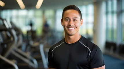 Fotobehang A personal trainer in his early 30s, he leads a healthy and active lifestyle to help manage his diabetes. He uses his knowledge and experience to inspire and coach others living with the © Justlight