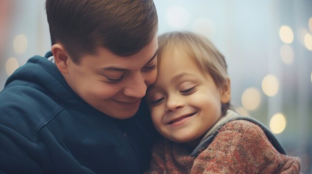 A parent with dwarfism lovingly embraces their child, proud to watch them grow and thrive despite being born with the same condition. They instill confidence and selflove in their child,