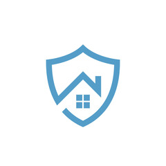 Safe home logo - house with window and chimney and shield symbol