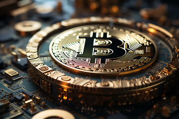 Gold coins on the motherboard 