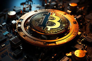 Gold coins on the motherboard 