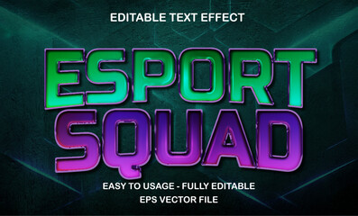 Esport squad editable text effect template, gamer neon glossy futuristic style typography, premium vector