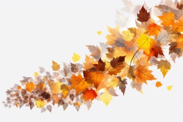 Autumnal border of falling leaves on transparent background. PNG illustration. Generative AI