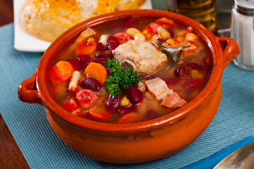 Rich soup with pork and beans