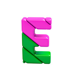 Pink and green plastic symbol. letter e