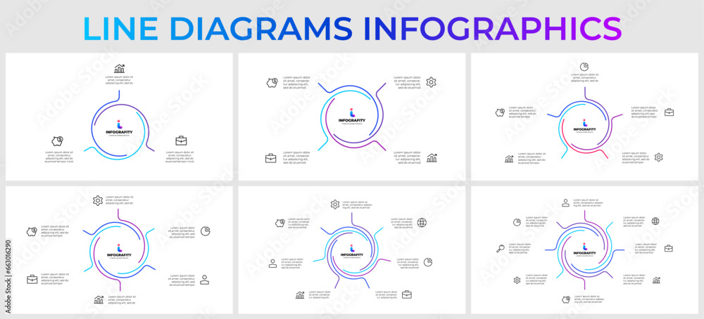 Aufkleber set of outline abstract elements for infographic. template for cycle diagram with 3, 4, 5, 6, 7 and 