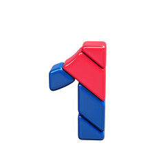 Red and blue plastic symbol. number 1