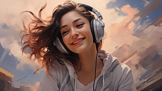 A girl wearing headphones.