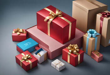 Obraz premium 3d illustration design of gift boxes on white background, open trade parcel, photo for advertising