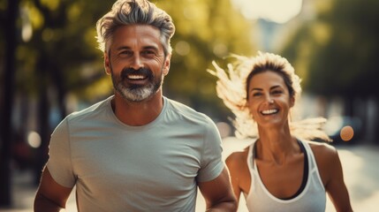 sweet couple is running for exercise together.