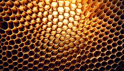 Honeycomb Geometric Pattern Close-up with Translucent Honey

