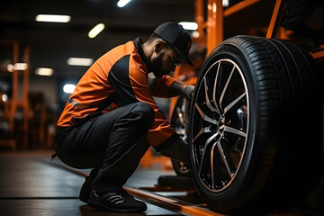 Expert technician ensuring safe road trips with tire replacement services in automotive repair garage