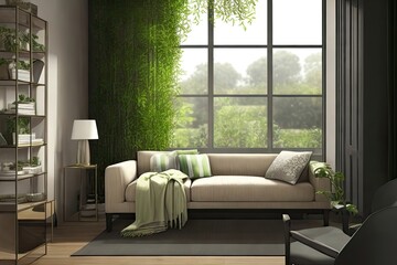 sofa lounge minimalist country home interior sofa rustic accent bed room design Created with generative AI