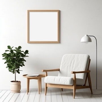 mock up picture frame in living room, interior scandinavian style