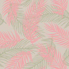 Fototapeta premium Repeat paradise palm leaves vector pattern. Botanical design over waves texture