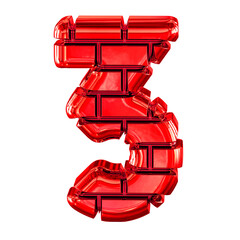 Symbol made of red bricks. number 3