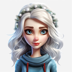 vector portrait of a young woman with white hair and blue eyes on a white background. Generative AI