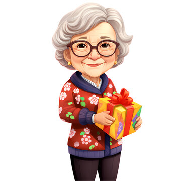 Cute Grandma Happy New Year Clipart Illustration