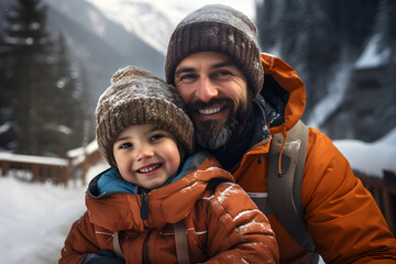 Winter Wonderland, A Father and Son Delight in Snowy Holiday Bliss