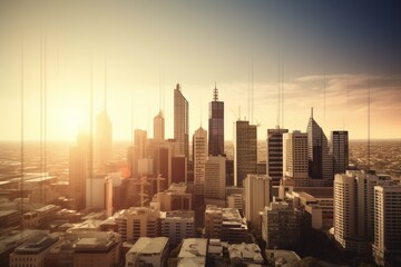 Urban skyline displaying financial growth and business trends. Generative AI - obrazy, fototapety, plakaty