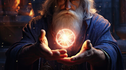 a wizard casting a spell. - obrazy, fototapety, plakaty