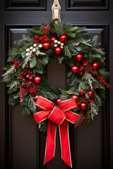 Fototapeta na wymiar Wreath decoration on a door for Christmas holiday