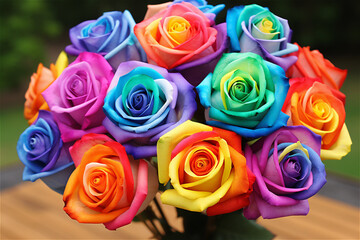 Colorful, vibrant rainbow roses