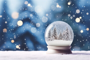 Fototapeta na wymiar snow globe Christmas background with snow and bokeh